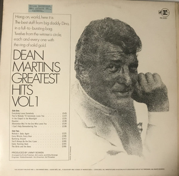 Dean Martin : Dean Martin's Greatest Hits! Vol. 1 (LP, Comp, RE)