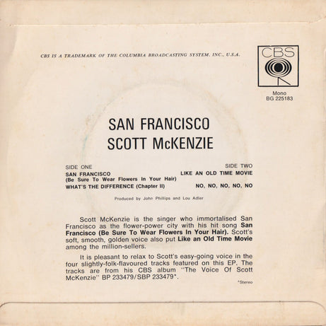 Scott McKenzie : San Francisco (7", EP, Mono)