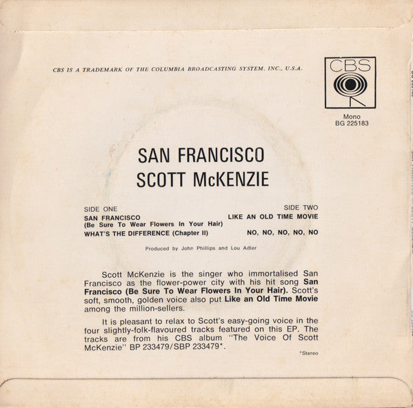 Scott McKenzie : San Francisco (7", EP, Mono)