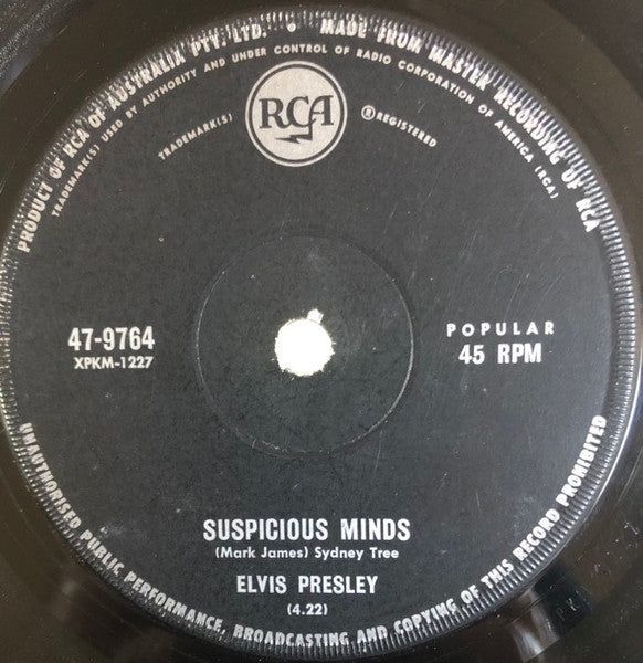 Elvis Presley : Suspicious Minds (7", Single, Mono)