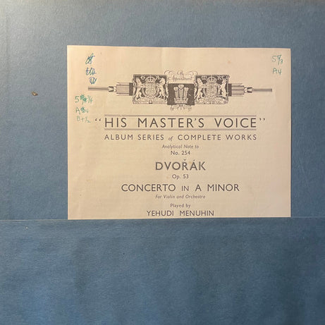 Dvorak* - Yehudi Menuhin And The Orchestre De La Societe Des Concerts Du Conservatoire* Conducted By Georges Enesco* : Concerto In A Minor (Violin And Orchestra), Op. 53 (4xShellac, 12", Album)
