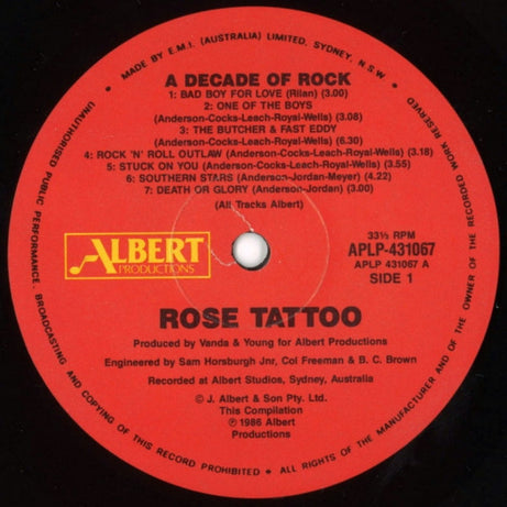Rose Tattoo : A Decade Of Rock (LP, Comp)