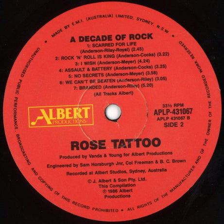 Rose Tattoo : A Decade Of Rock (LP, Comp)