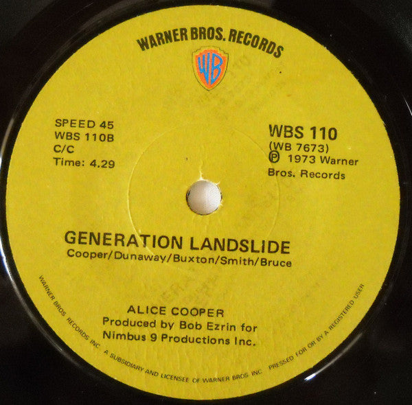 Alice Cooper : Hello Hurray / Generation Landslide (7", Single, MP)
