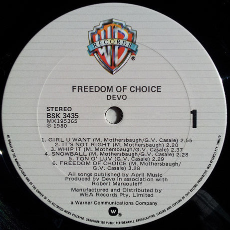 Devo : Freedom Of Choice (LP, Album)