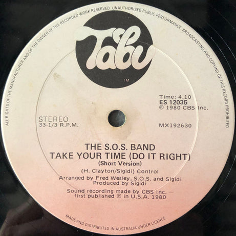 The S.O.S. Band : Take Your Time (Do It Right) (12", Single)