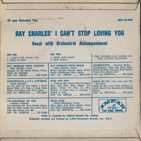 Ray Charles : I Can't Stop Loving You (7", EP)