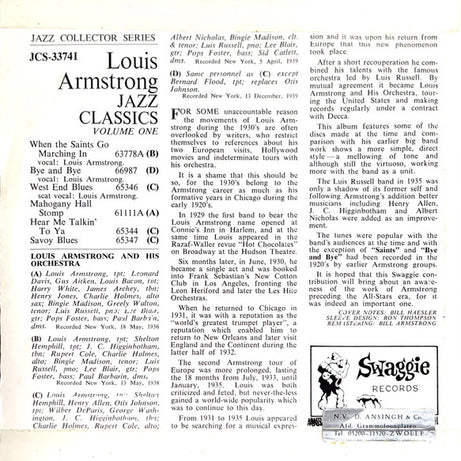 Louis Armstrong : Jazz Classics Volume One (7")