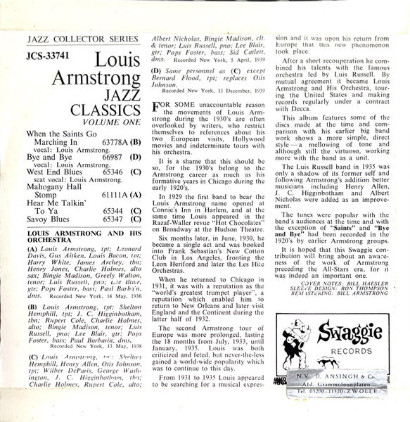 Louis Armstrong : Jazz Classics Volume One (7")