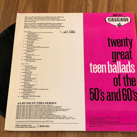 Various : 20 Great Teen Ballads Of The 50's And 60's (LP, Comp, Mono)