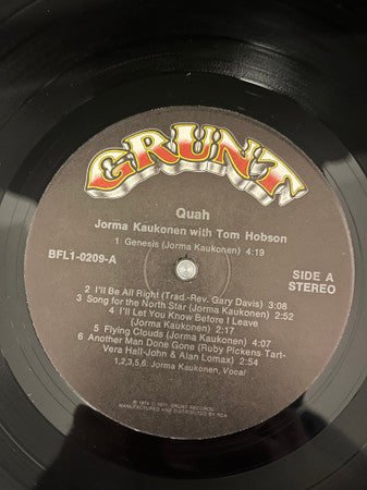 Jorma Kaukonen With Tom Hobson : Quah (LP, Album, Gat)