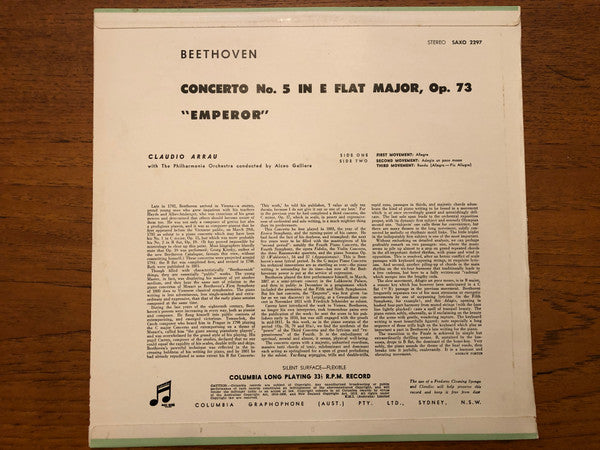 Ludwig van Beethoven / Claudio Arrau / Alceo Galliera / Philharmonia Orchestra : Piano Concerto  No. 5  In E Flat Major, "Emperor" (LP, Ste)