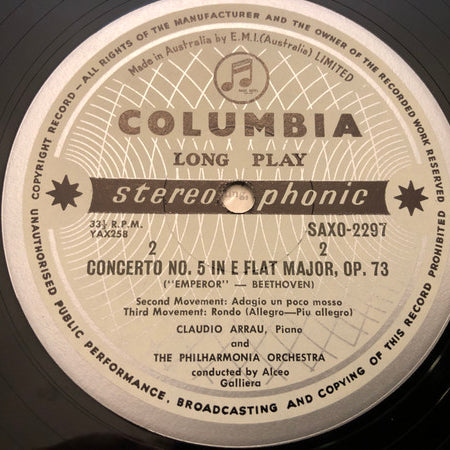 Ludwig van Beethoven / Claudio Arrau / Alceo Galliera / Philharmonia Orchestra : Piano Concerto  No. 5  In E Flat Major, "Emperor" (LP, Ste)