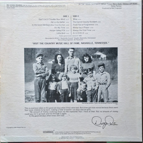 Dolly Parton : In The Good Old Days (When Times Were Bad) (LP, Album, Ind)
