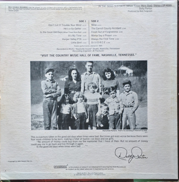 Dolly Parton : In The Good Old Days (When Times Were Bad) (LP, Album, Ind)