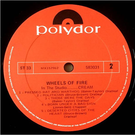 Cream (2) : Wheels Of Fire - In The Studio (LP, Album)