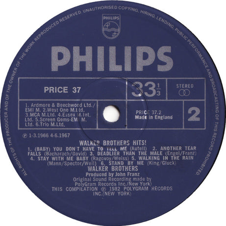 The Walker Brothers : Hits (LP, Comp, RE)