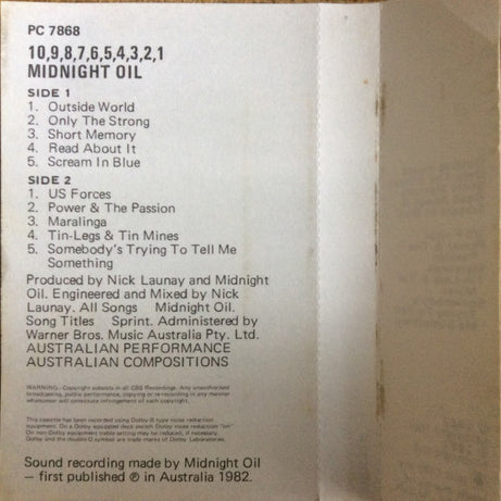Midnight Oil : 10, 9, 8, 7, 6, 5, 4, 3, 2, 1 (Cass, Album)