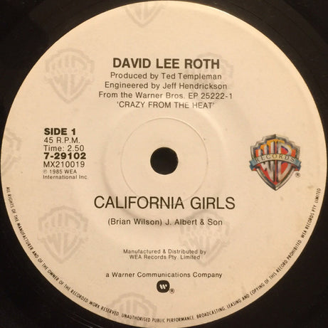 David Lee Roth : California Girls (7", Single)