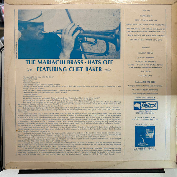 The Mariachi Brass Featuring Chet Baker : Hats Off (LP, Album, Mono)