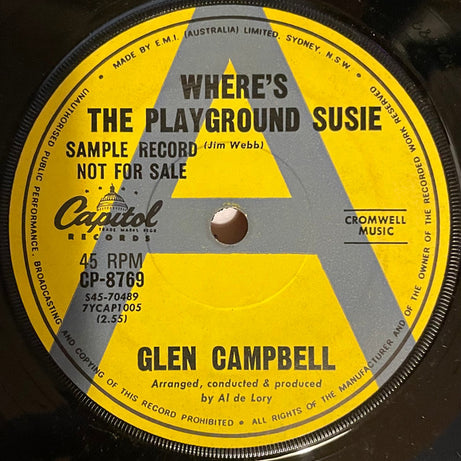 Glen Campbell : Where's The Playground Susie  (7", Single, Promo)