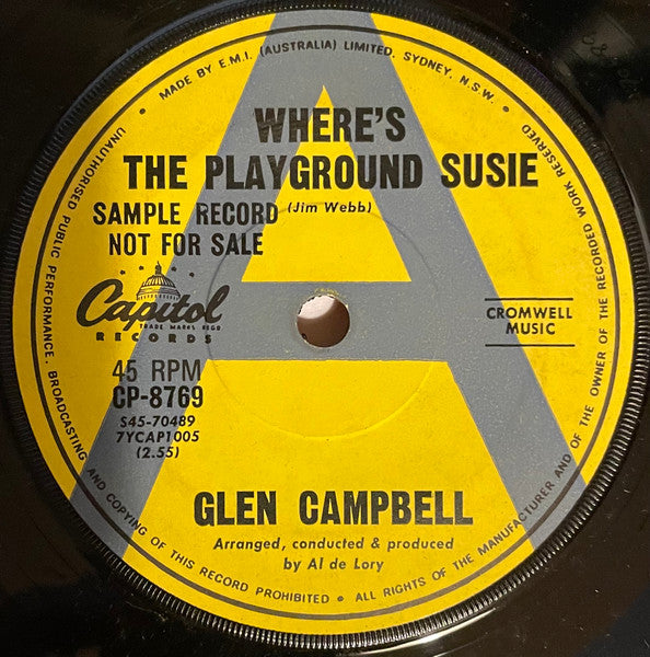 Glen Campbell : Where's The Playground Susie  (7", Single, Promo)