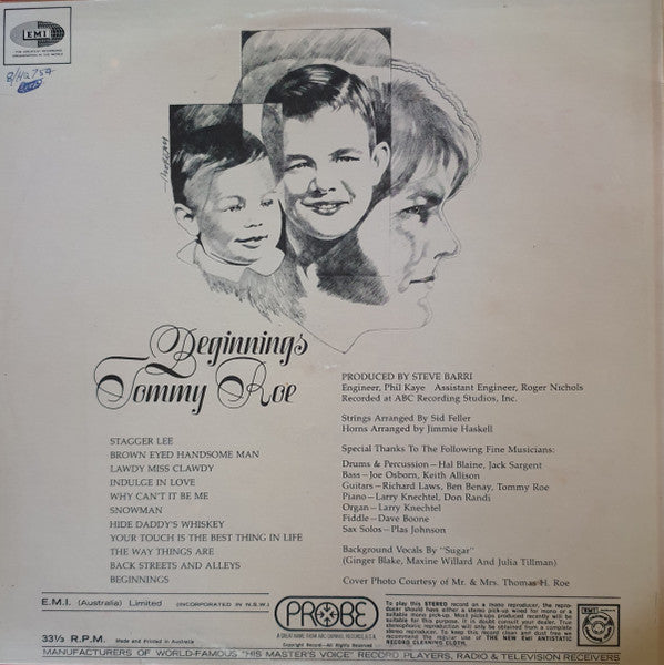 Tommy Roe : Beginnings (LP, Album)