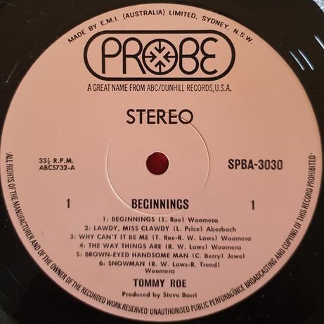Tommy Roe : Beginnings (LP, Album)