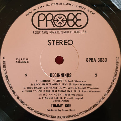 Tommy Roe : Beginnings (LP, Album)