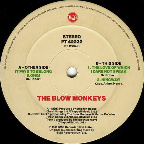 The Blow Monkeys : It Pays To Belong (Long) (12")