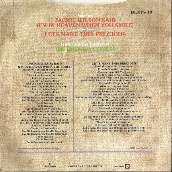 Kevin Rowland & Dexys Midnight Runners : Jackie Wilson Said (I'm In Heaven When You Smile) (7", Single, Pap)