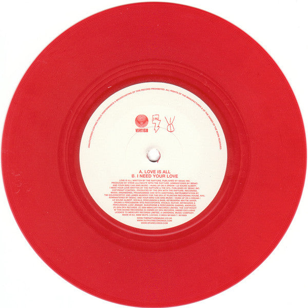The Rapture : Love Is All (7", Single, Red)