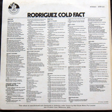 Sixto Rodriguez : Cold Fact (LP, Album, RE)