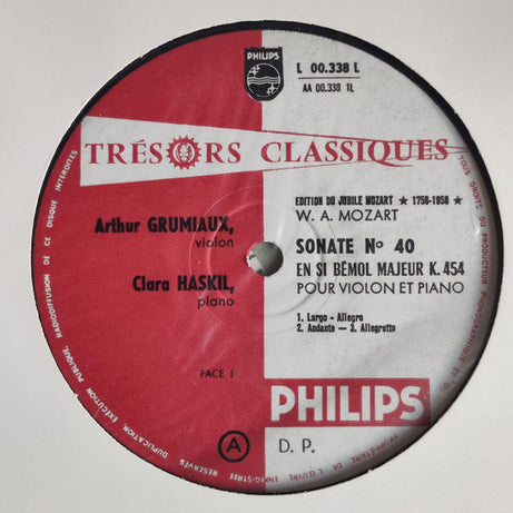 Wolfgang Amadeus Mozart, Arthur Grumiaux, Clara Haskil : Sonata For Violin And Piano In B Flat Major K. 454 / Sonata For Violin And Piano In A Major K. 526 (LP, Mono, Art)