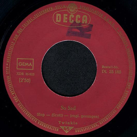 Twinkle (3) : Tommy / So Sad (7", Single)