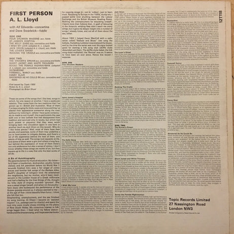 A. L. Lloyd : First Person - Some Of His Favourite Folk Songs (LP, Album)