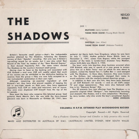 The Shadows : The Shadows (7", EP, Mono)