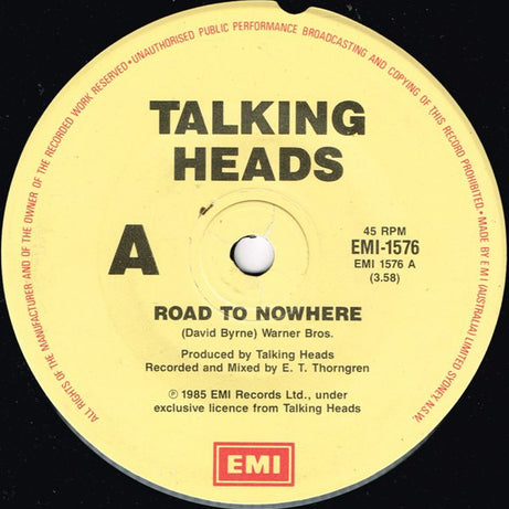 Talking Heads : Road To Nowhere (7", Single)