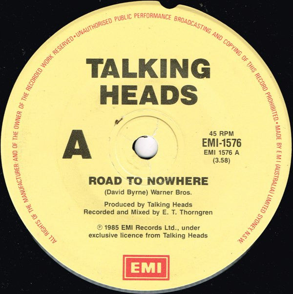 Talking Heads : Road To Nowhere (7", Single)