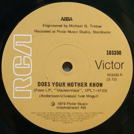 ABBA : Does Your Mother Know / Kisses Of Fire (7", Single)