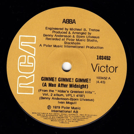 ABBA : Gimme! Gimme! Gimme! (A Man After Midnight) (7", Single)