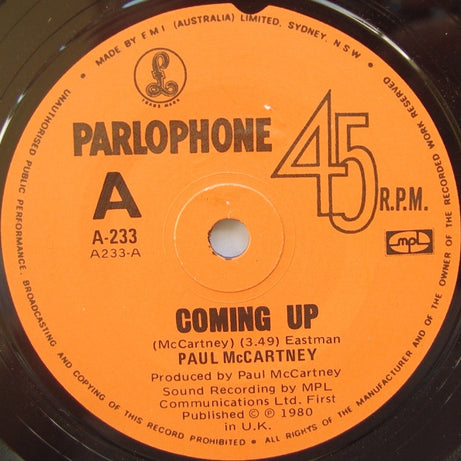 Paul McCartney : Coming Up (7")