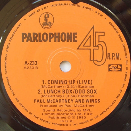 Paul McCartney : Coming Up (7")