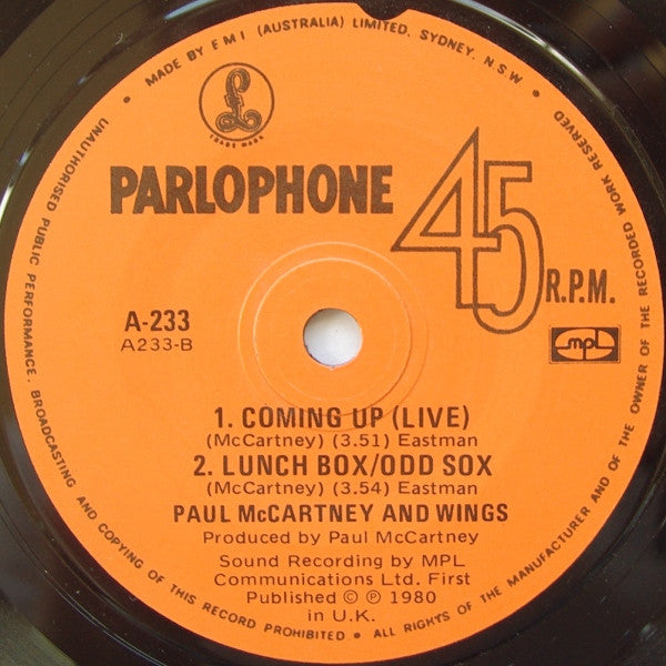 Paul McCartney : Coming Up (7")