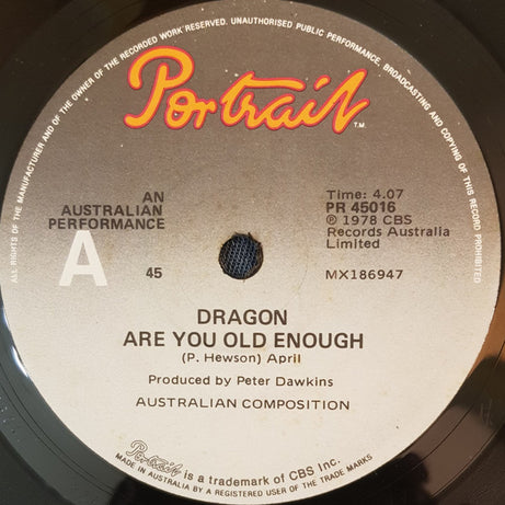 Dragon (5) : Are You Old Enough (7", Single)