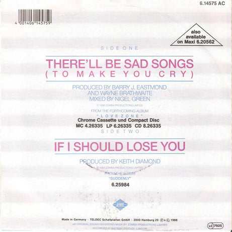 Billy Ocean : There'll Be Sad Songs (To Make You Cry) (7", Single)