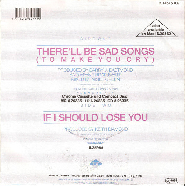 Billy Ocean : There'll Be Sad Songs (To Make You Cry) (7", Single)