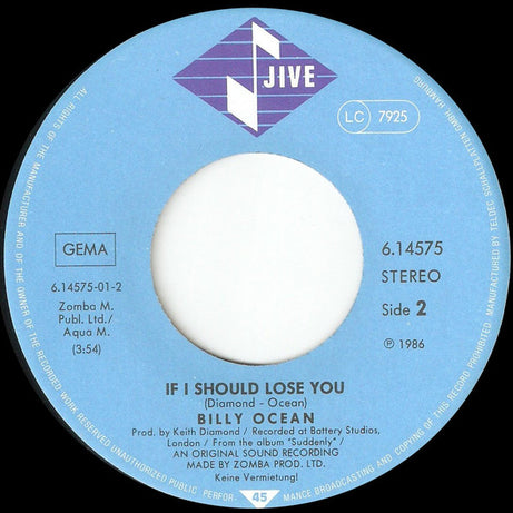 Billy Ocean : There'll Be Sad Songs (To Make You Cry) (7", Single)