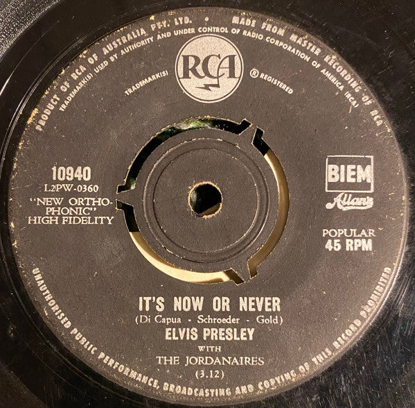 Elvis Presley, The Jordanaires : It’s Now Or Never / Make Me Know It (7")