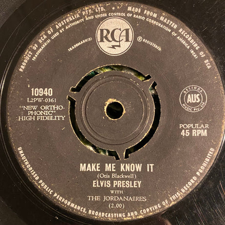 Elvis Presley, The Jordanaires : It’s Now Or Never / Make Me Know It (7")